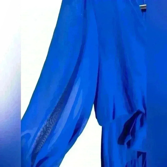 NWT Taylor Royal Blue Azure Chiffon V Neck High Low Women’s Midi Dress Size 2 - Picture 7 of 11